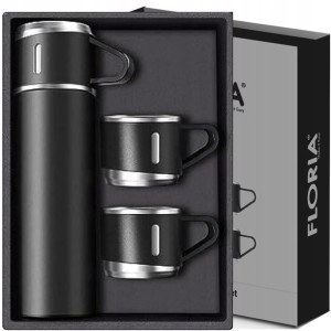 Termos turystyczny próżniowy + 3 kubki czarny 500ML